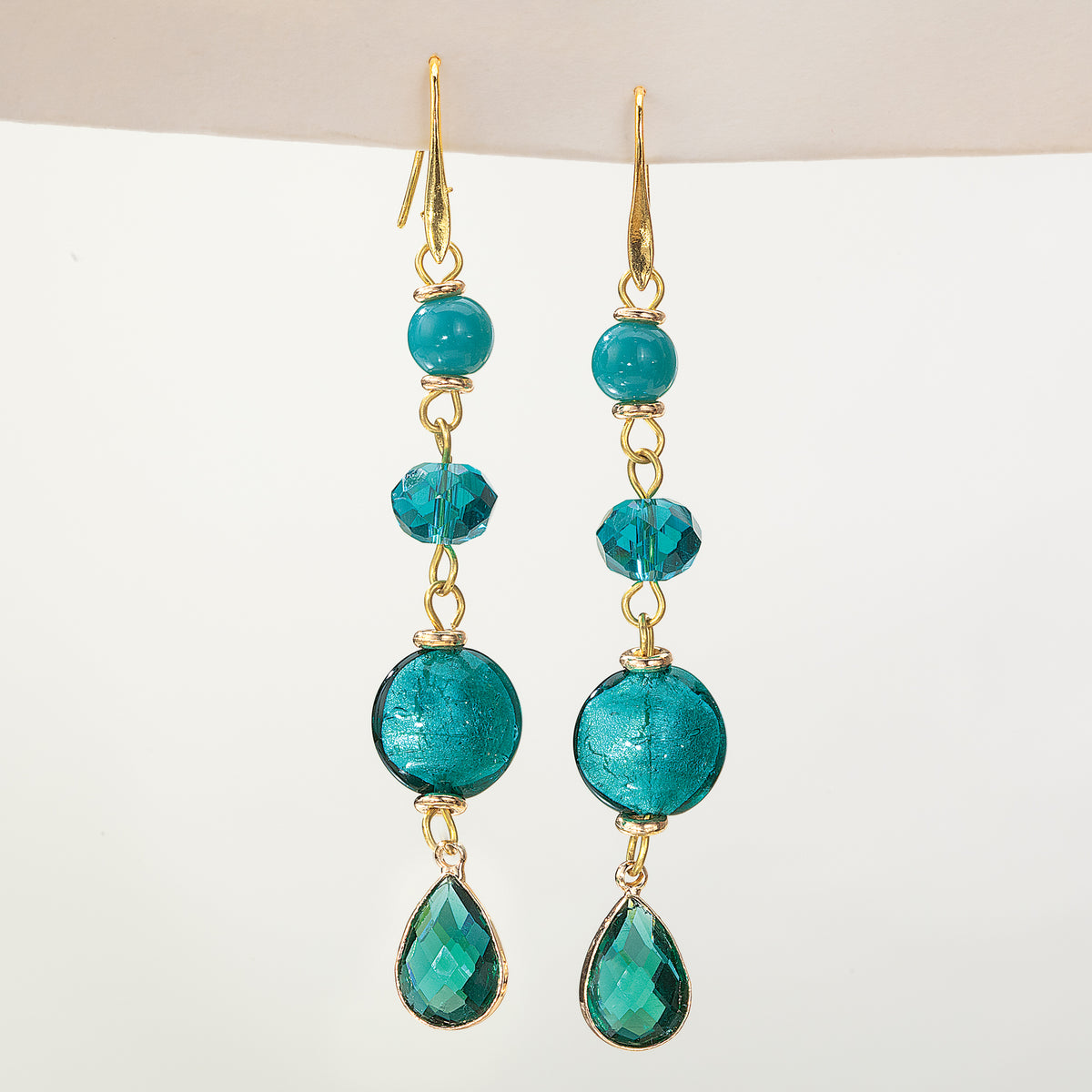 Murano Glass Teal Teardrop Cascade Earrings (Preorder)