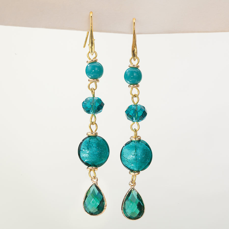Murano Glass Teal Teardrop Cascade Earrings (Preorder)