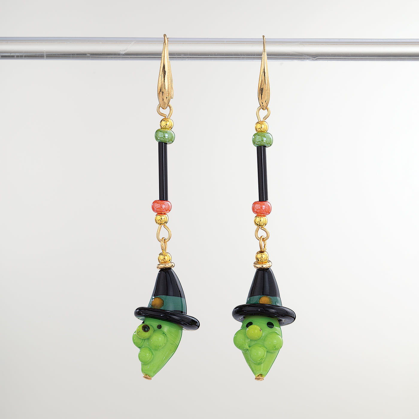 Murano Glass Green Witch Earrings (Preorder)