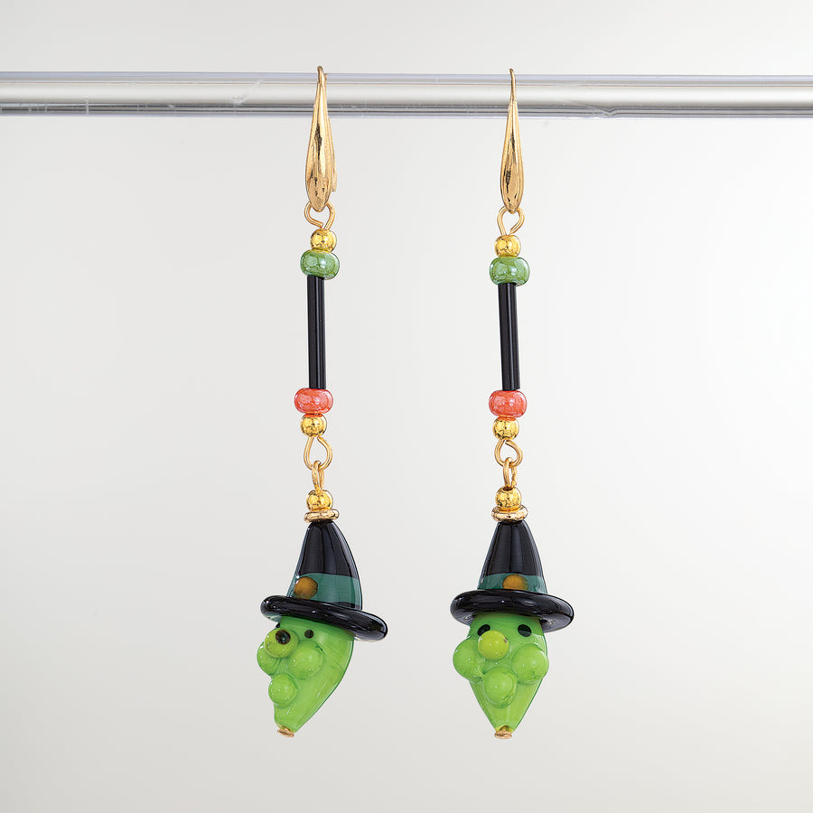 Murano Glass Green Witch Earrings (Preorder)