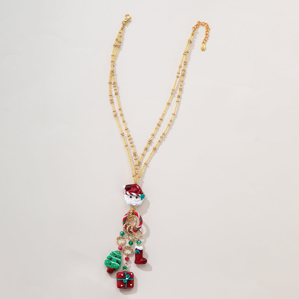 Murano Glass Striped Santa Charm Pendant Necklace (Preorder)