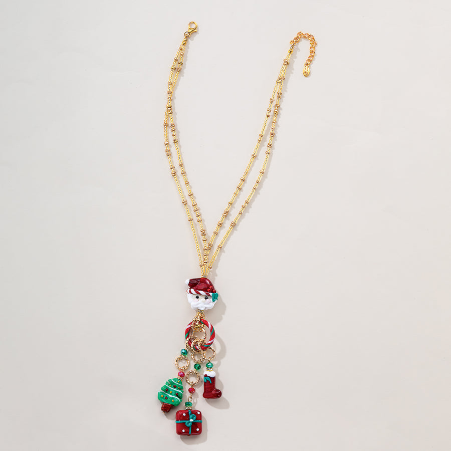 Murano Glass Striped Santa Charm Pendant Necklace (Preorder)