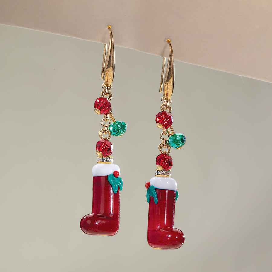 Murano Glass Red Stocking Earrings (Preorder)