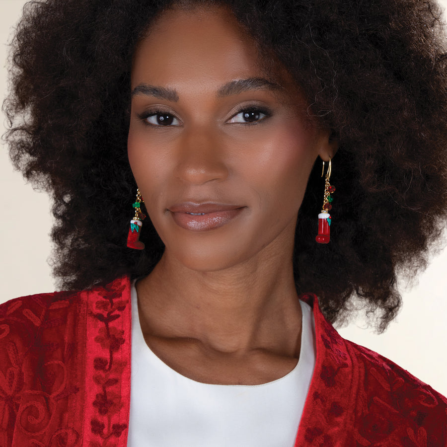 Murano Glass Red Stocking Earrings (Preorder)