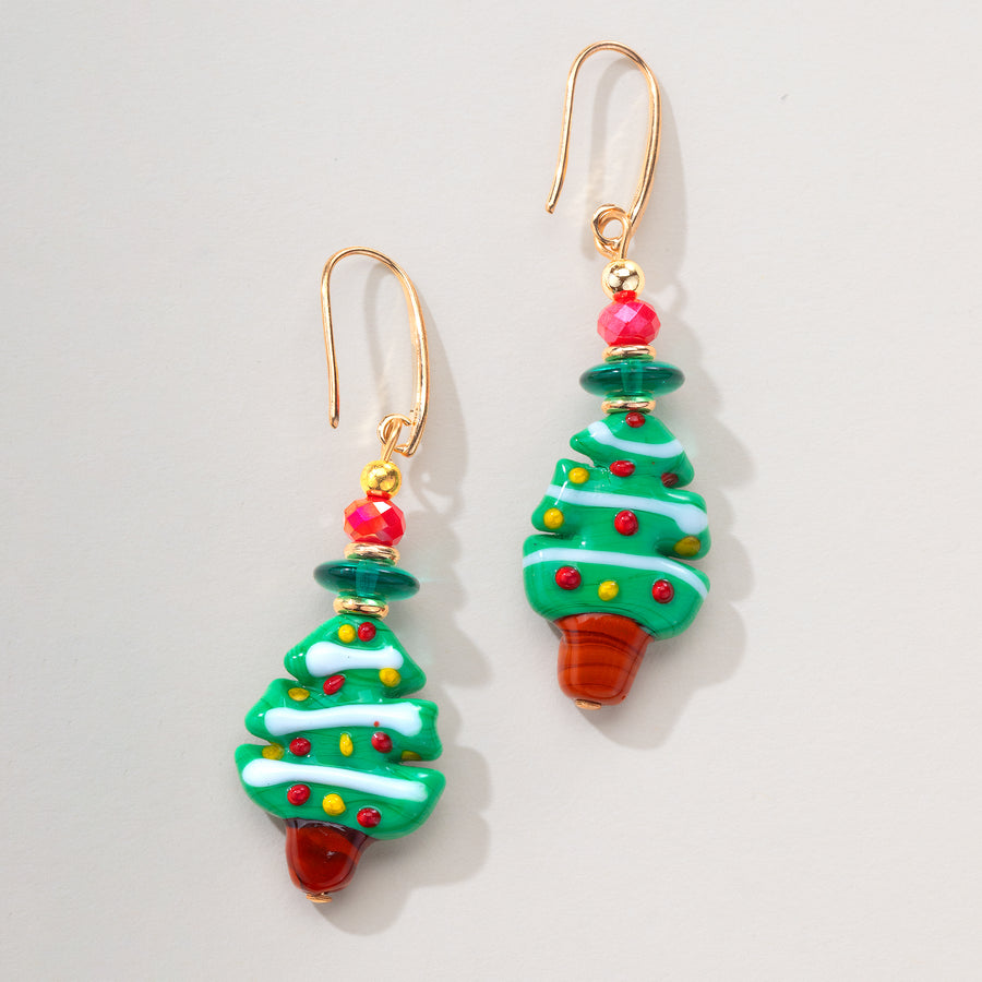 Murano Glass Green Tree Earrings (Preorder)