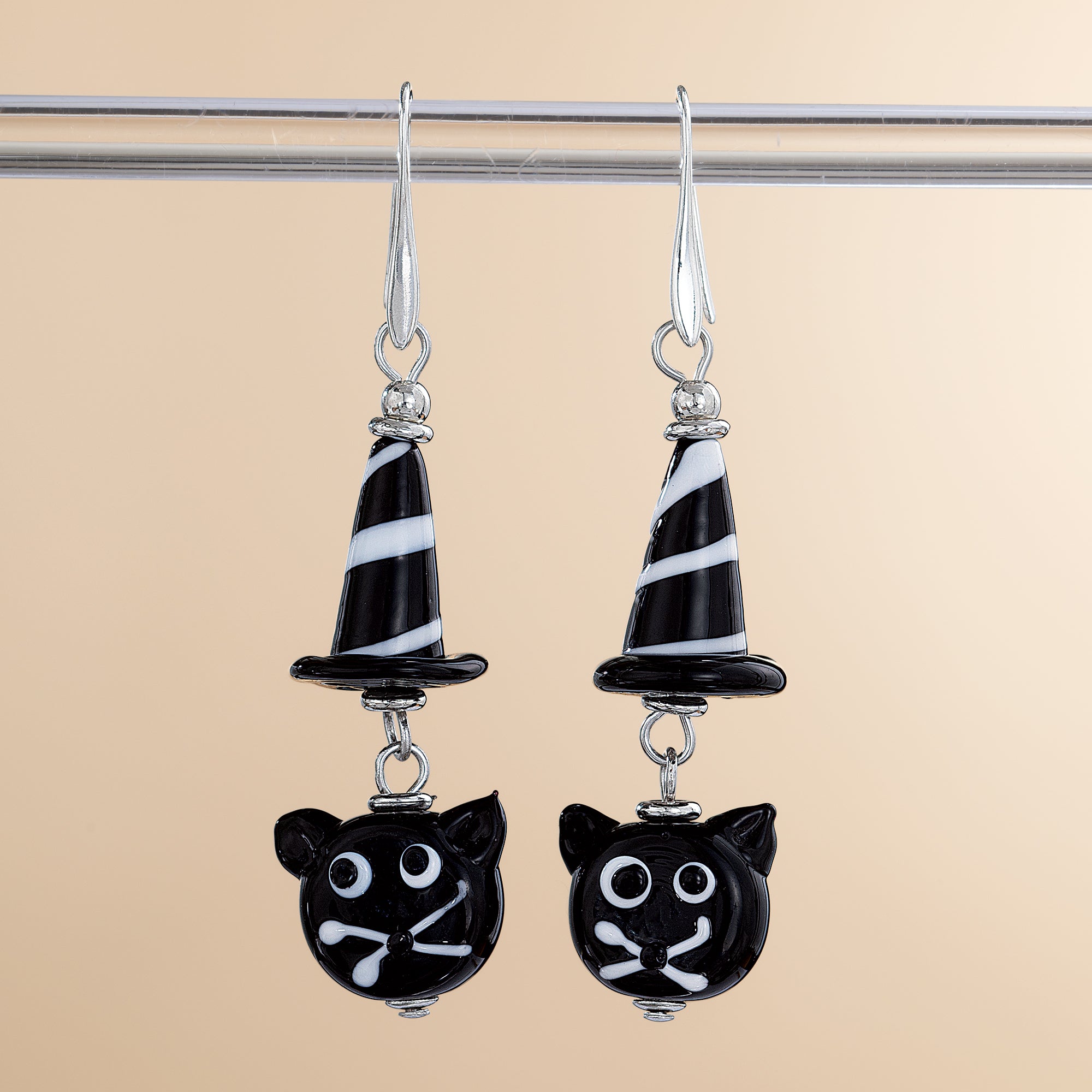 Murano Glass Black Hat Cat Earrings (Preorder)