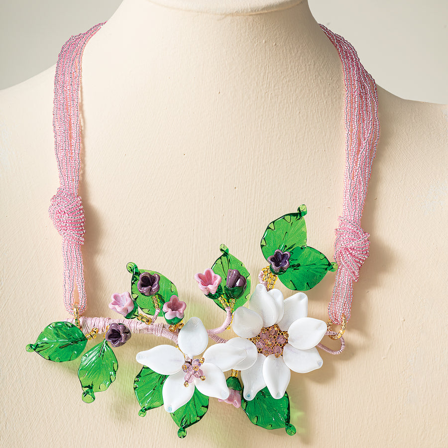 Magnificent Murano White Floral Bib Necklace
