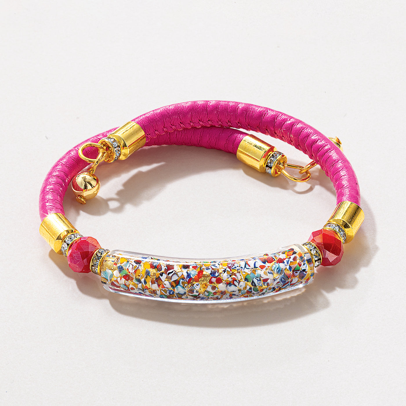 Murano Glass Above The Curve Fuchsia Leather Bracelet