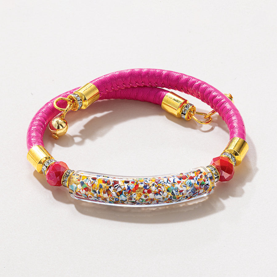Murano Glass Above The Curve Fuchsia Leather Bracelet