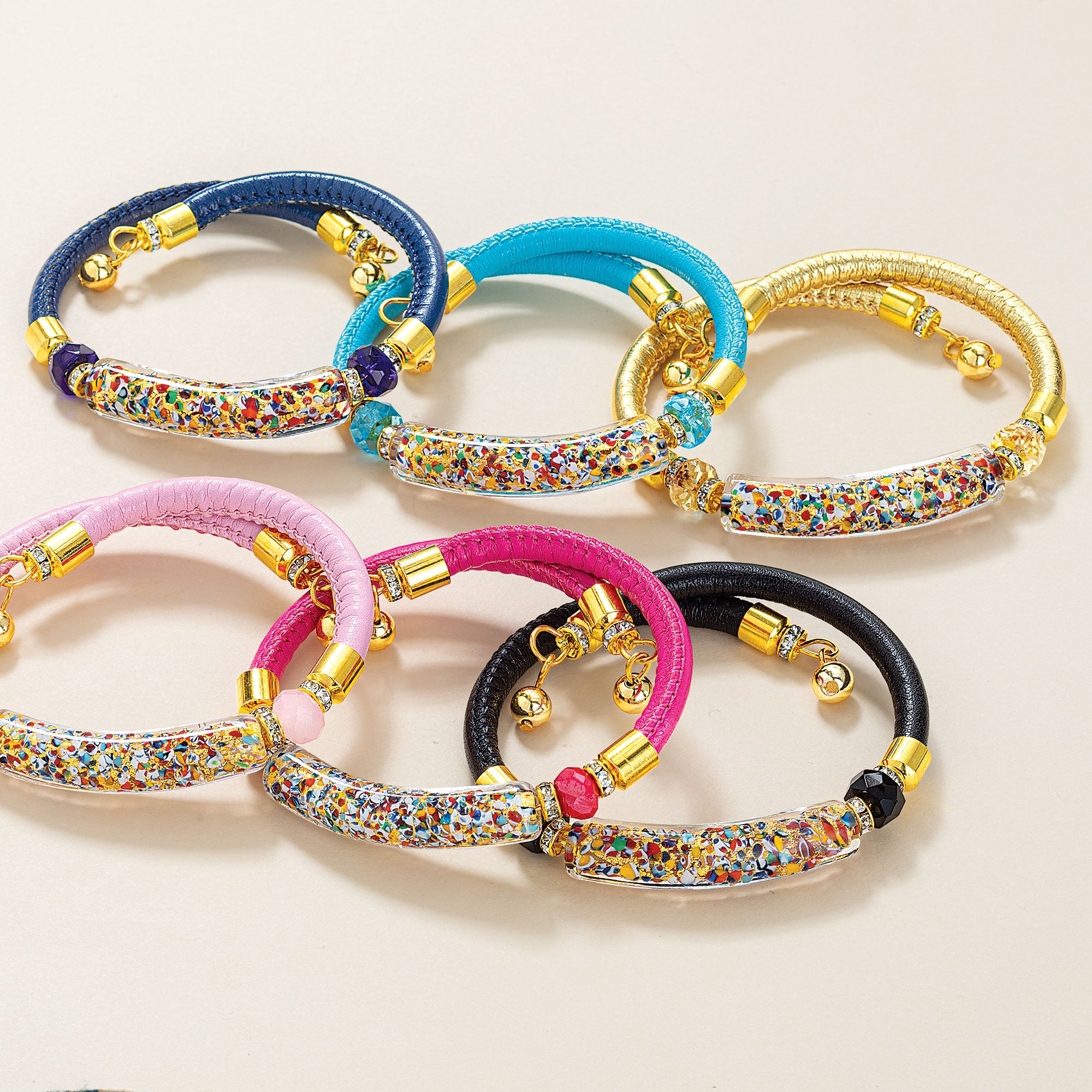 Murano Glass Above The Curve Aqua Leather Bracelet