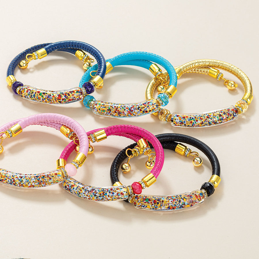 Murano Glass Above The Curve Aqua Leather Bracelet