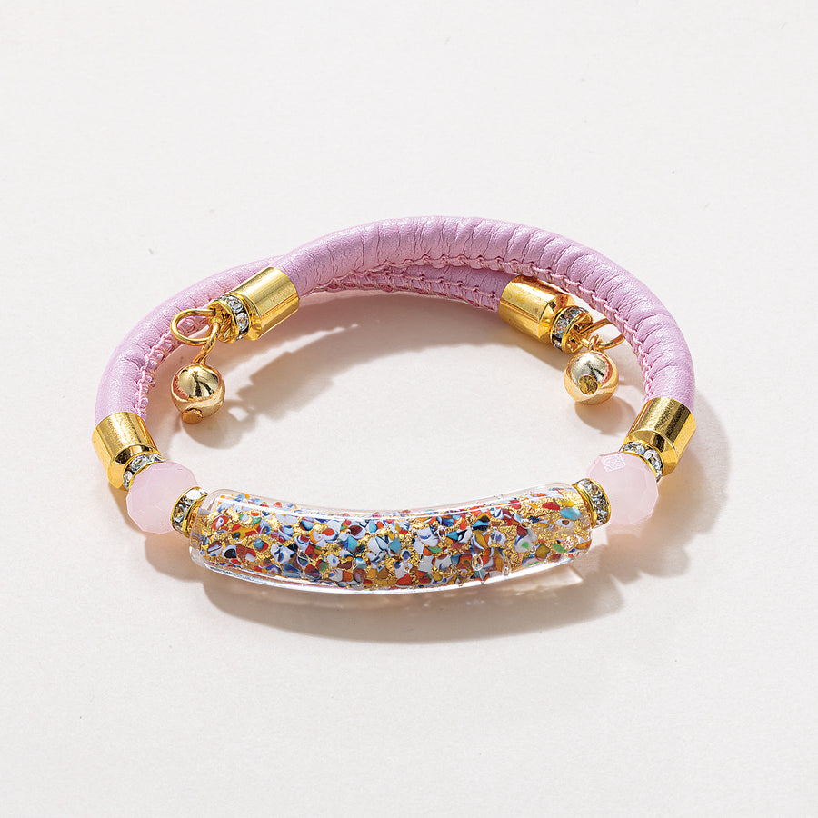 Murano Glass Above The Curve Blush Pink Leather Bracelet