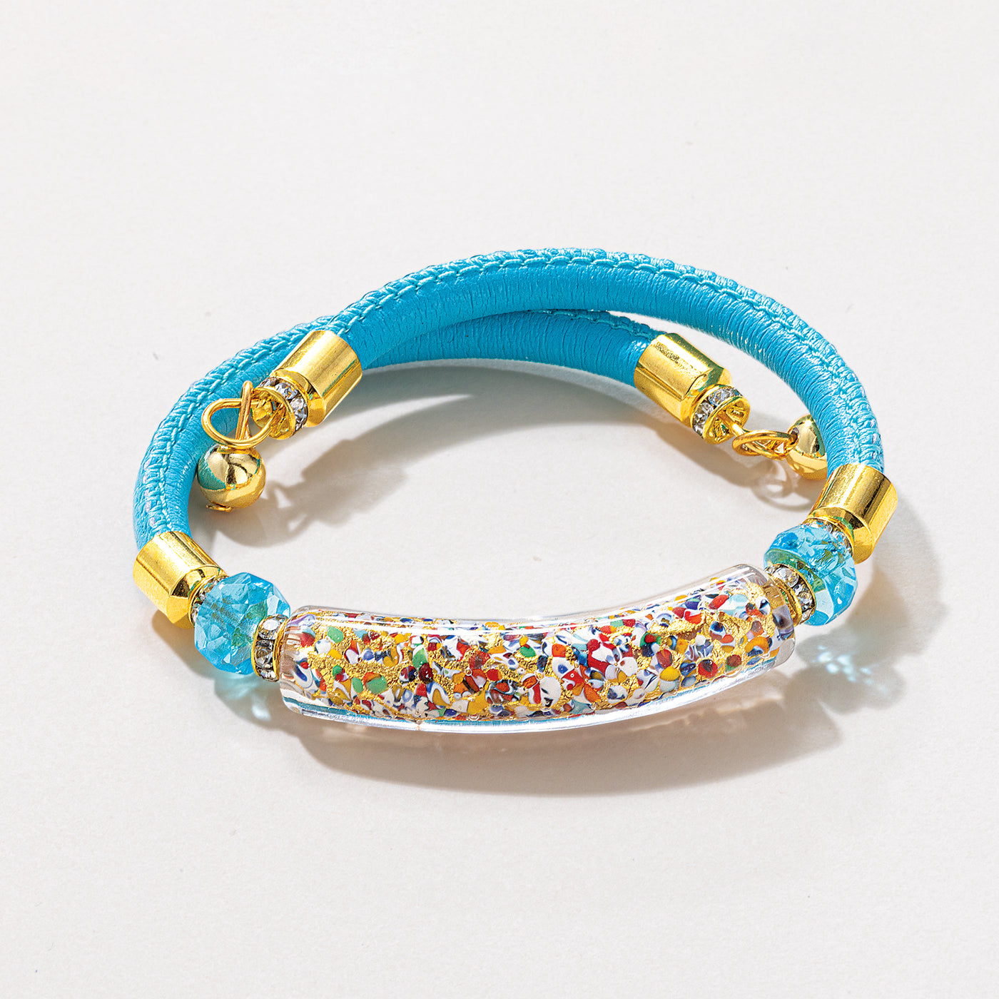 Murano Glass Above The Curve Aqua Leather Bracelet