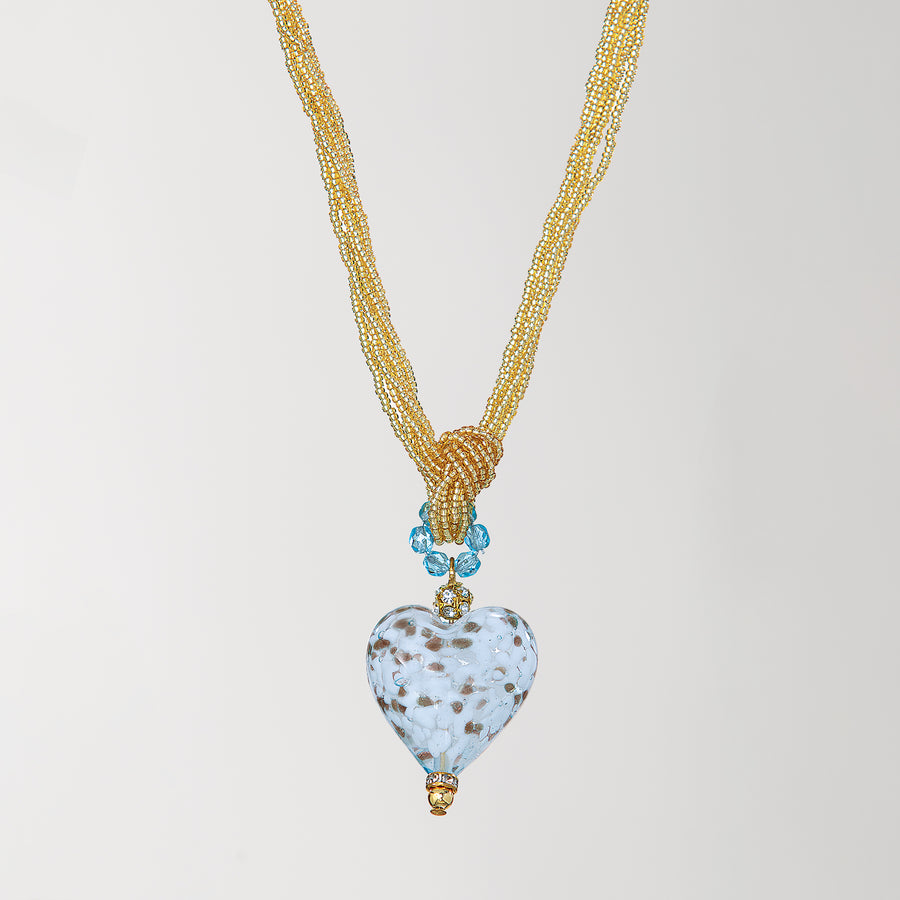 Murano Glass Angel Blue Heart Pendant Necklace
