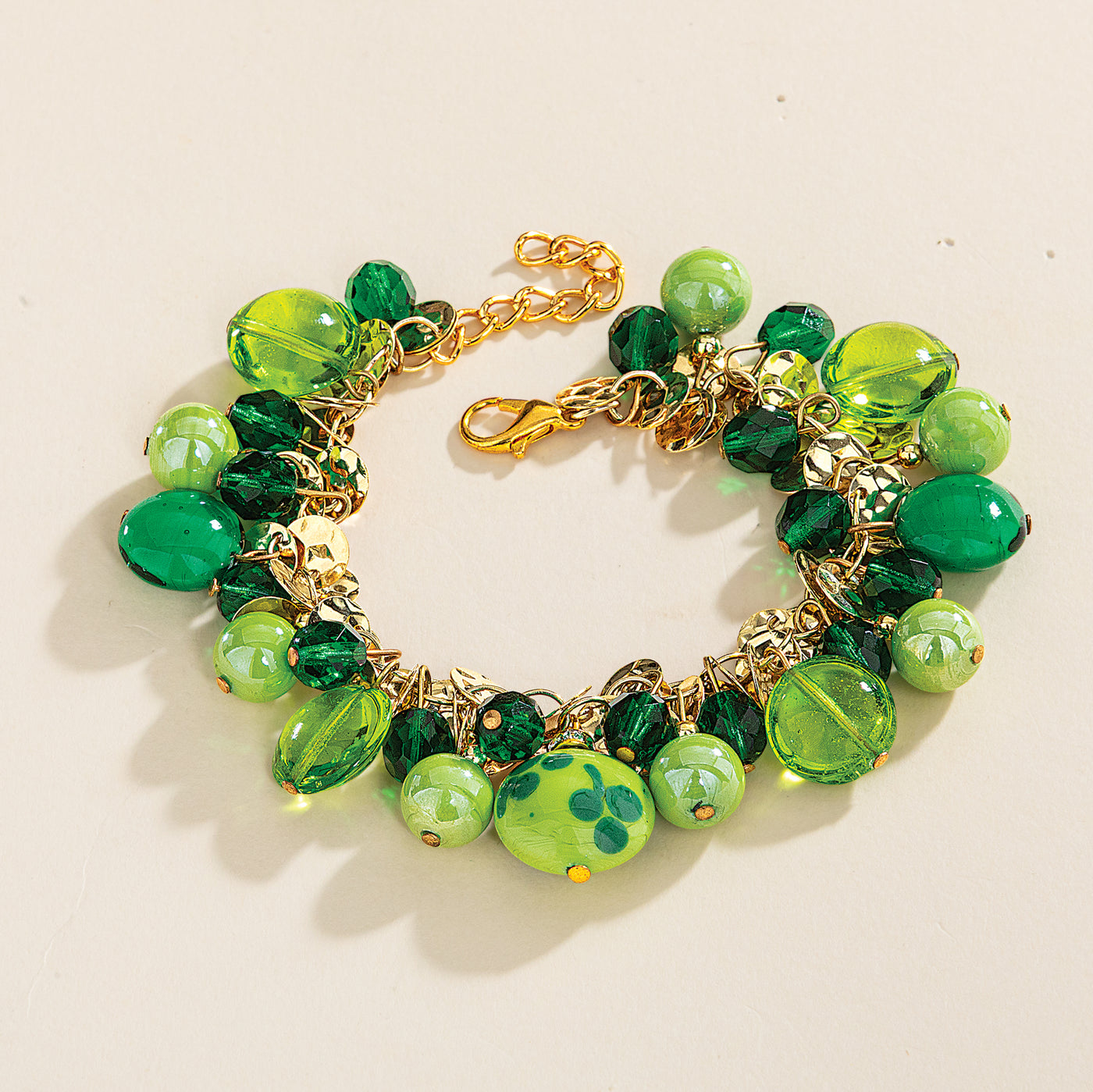 Murano Glass Hues Of Green Beaded Charm Bracelet