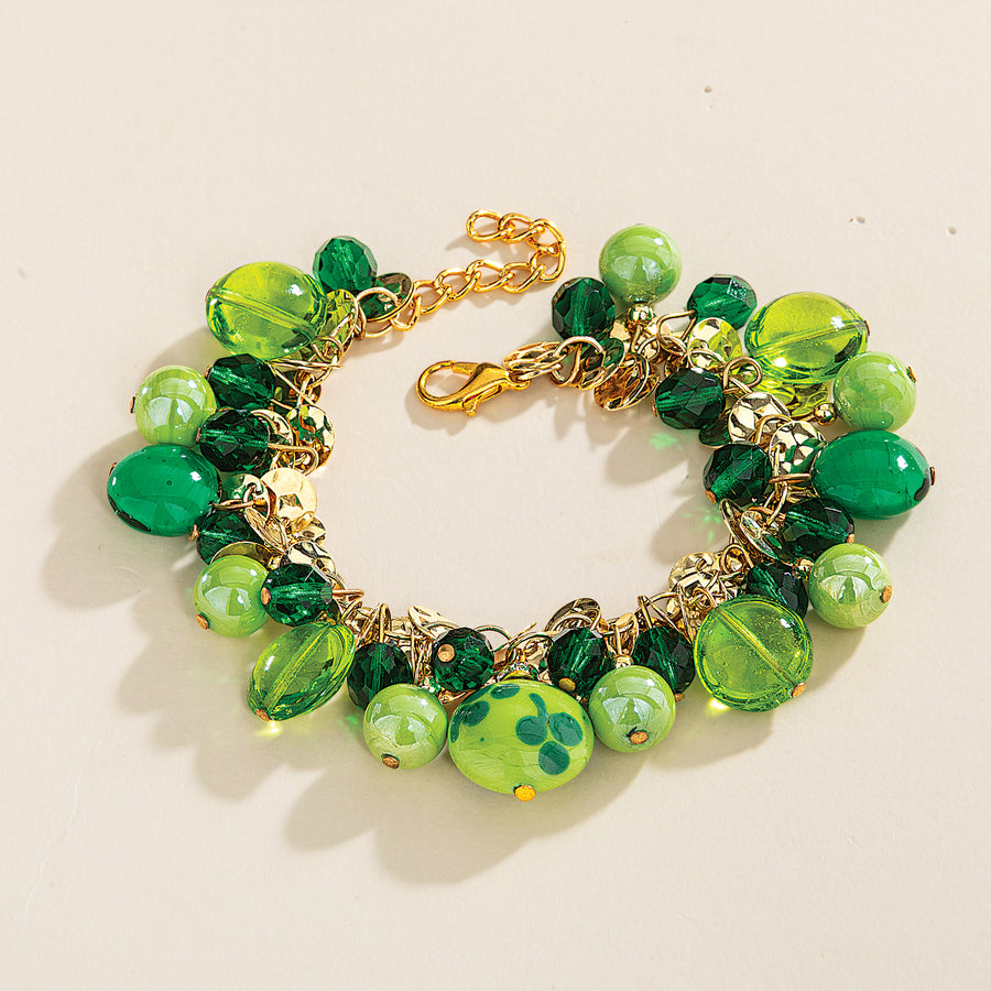 Murano Glass Hues Of Green Beaded Charm Bracelet
