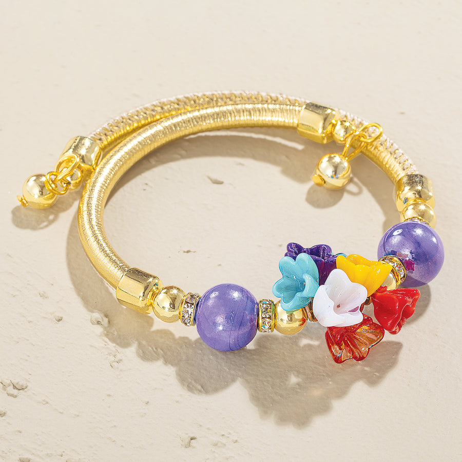 Garden Masterpiece Murano Glass Gold Leather Bracelet