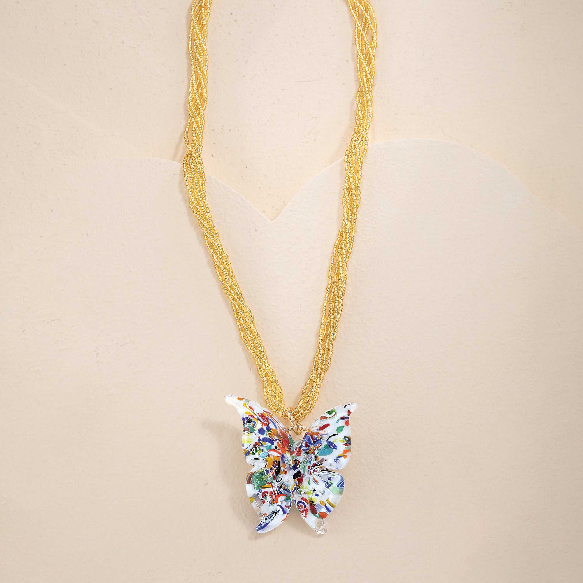 Murano Glass Speckled Multistrand Butterfly Pendant Necklace