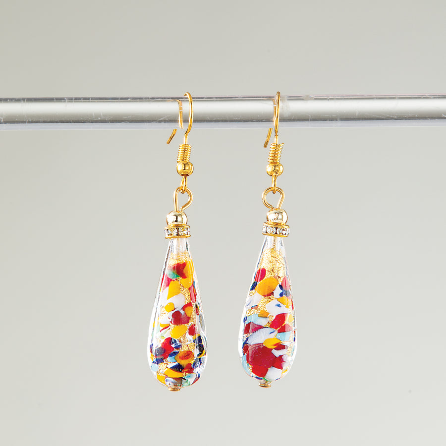 Murano Glass Multicolored Speckled Teardrop Earrings