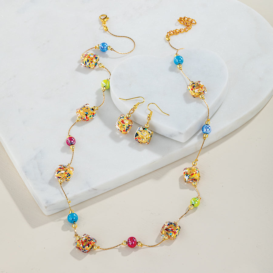 Murano Glass Squared Stations Necklace & Earrings Set (Preorder)