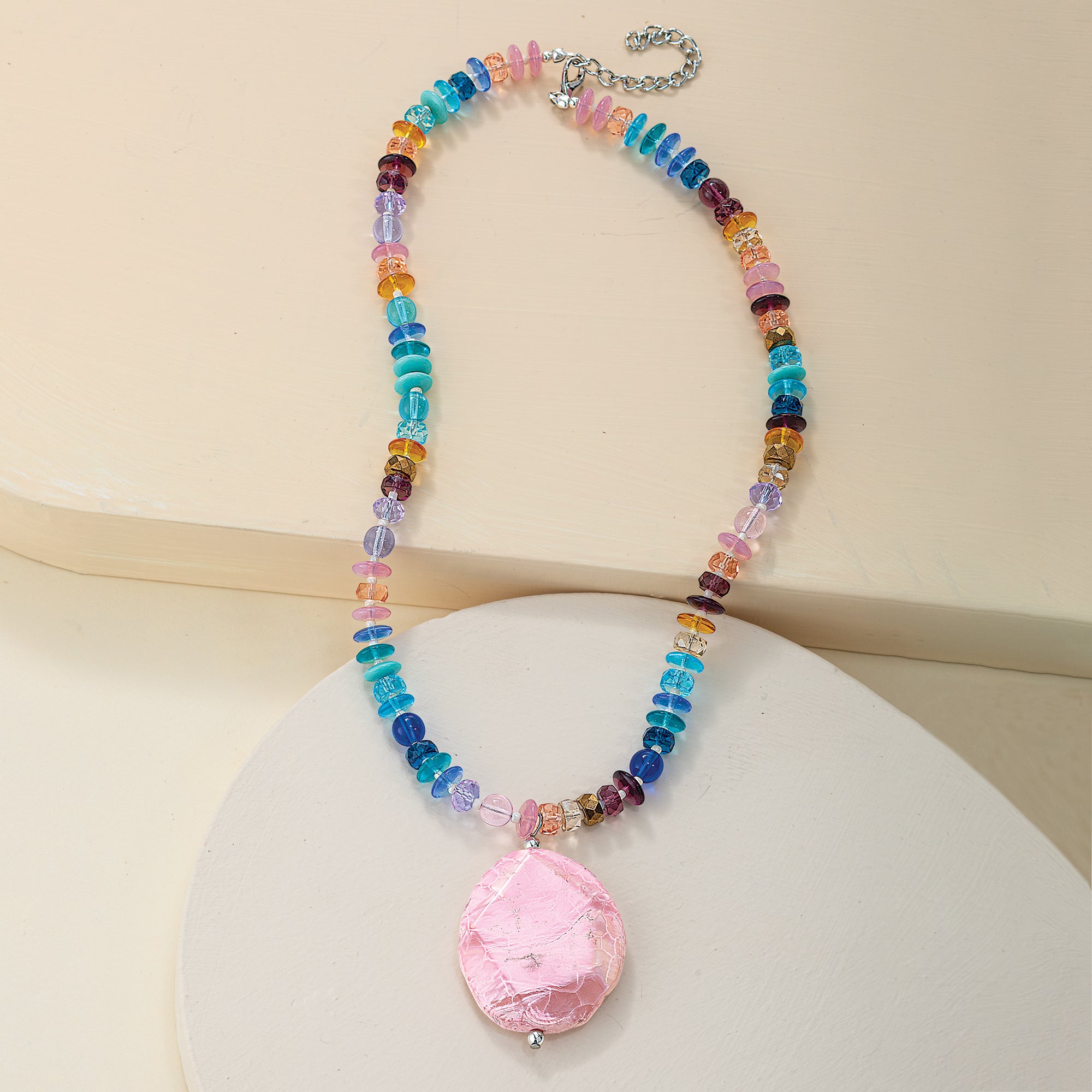 Murano Glass & Rhodonite Pendant Necklace (Preorder)
