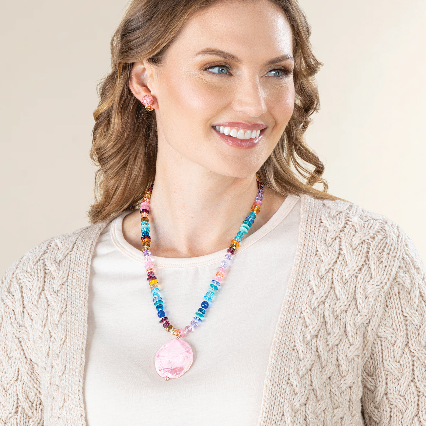 Murano Glass & Rhodonite Pendant Necklace (Preorder)