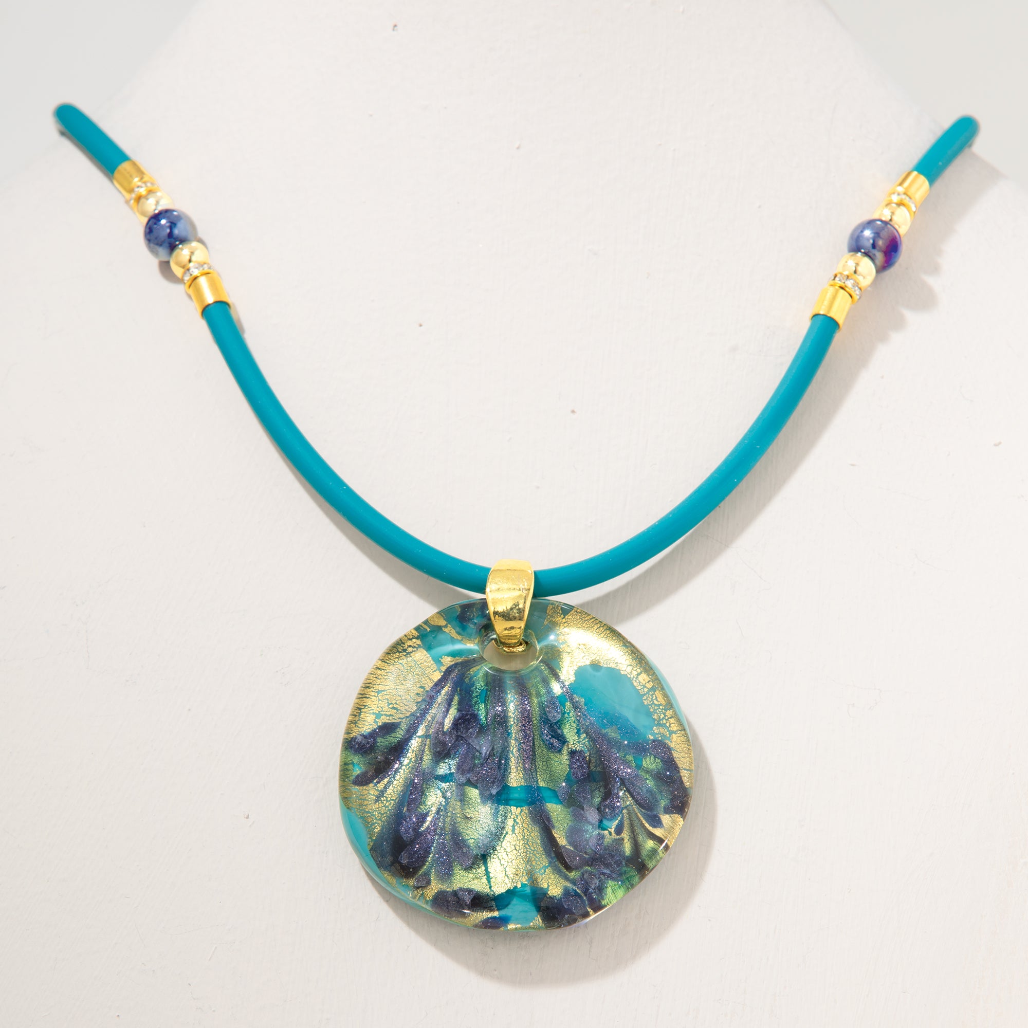 Murano Glass Unreal in Teal Round Pendant Necklace (Preorder)