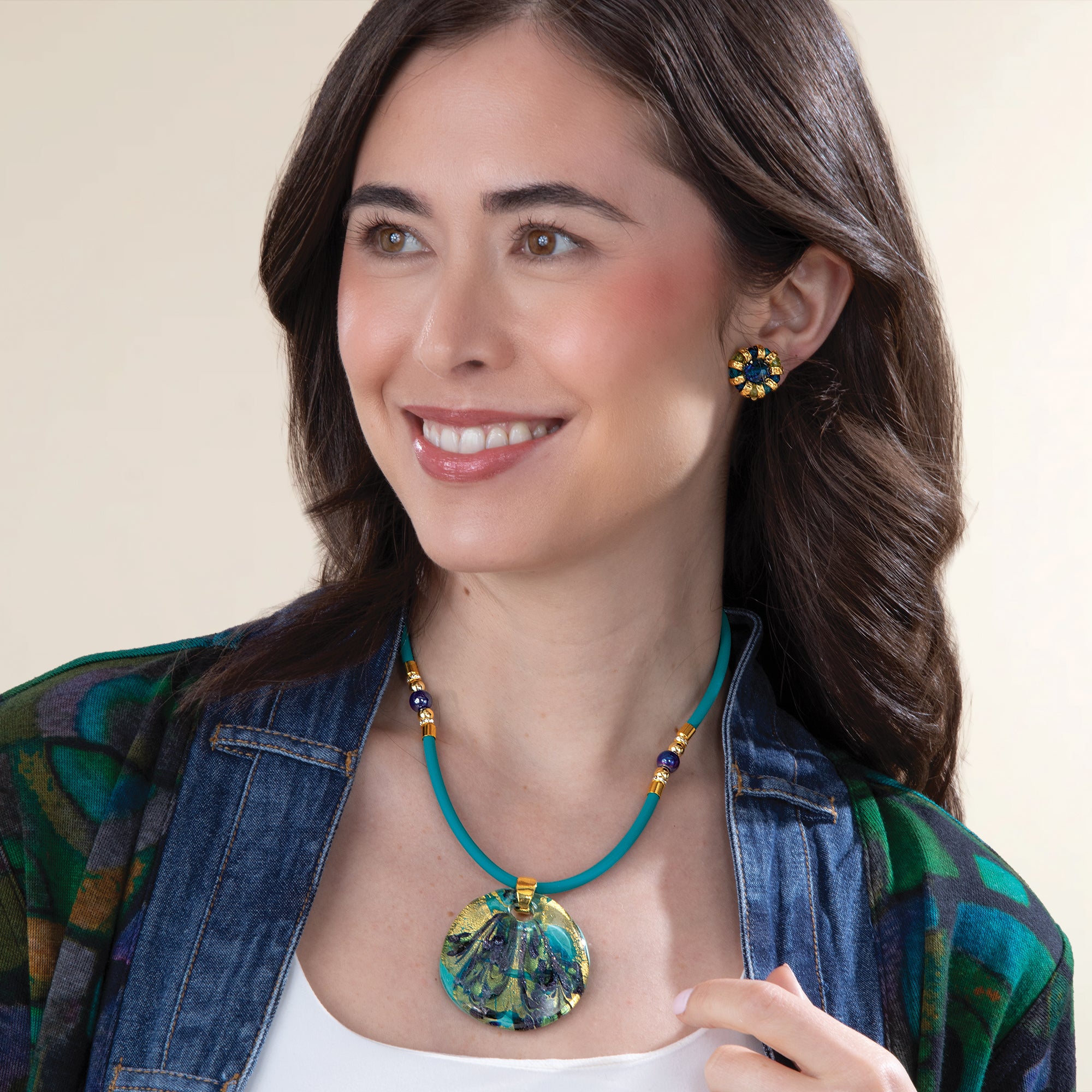 Murano Glass Unreal in Teal Round Pendant Necklace (Preorder)