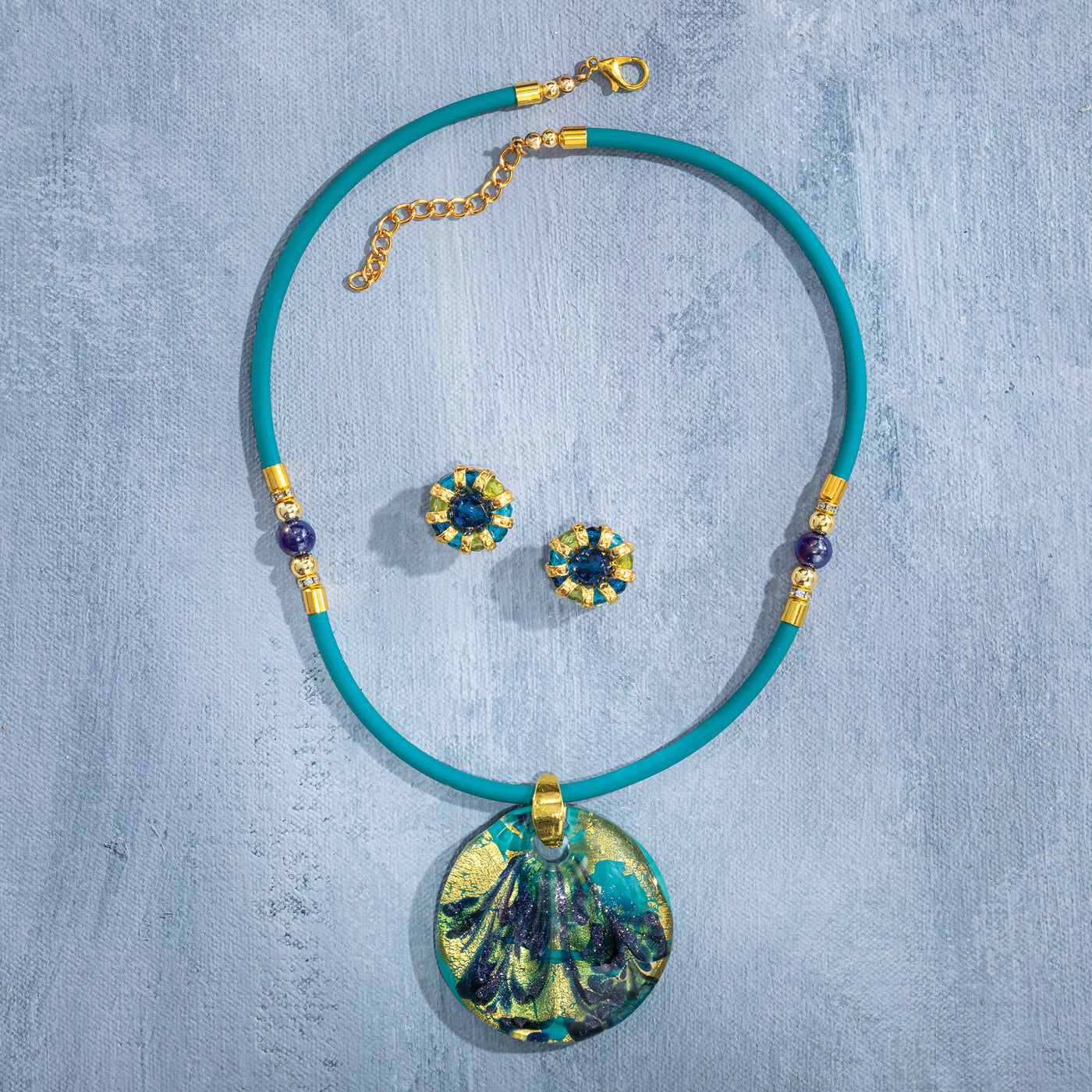 Murano Glass Unreal in Teal Round Pendant Necklace (Preorder)