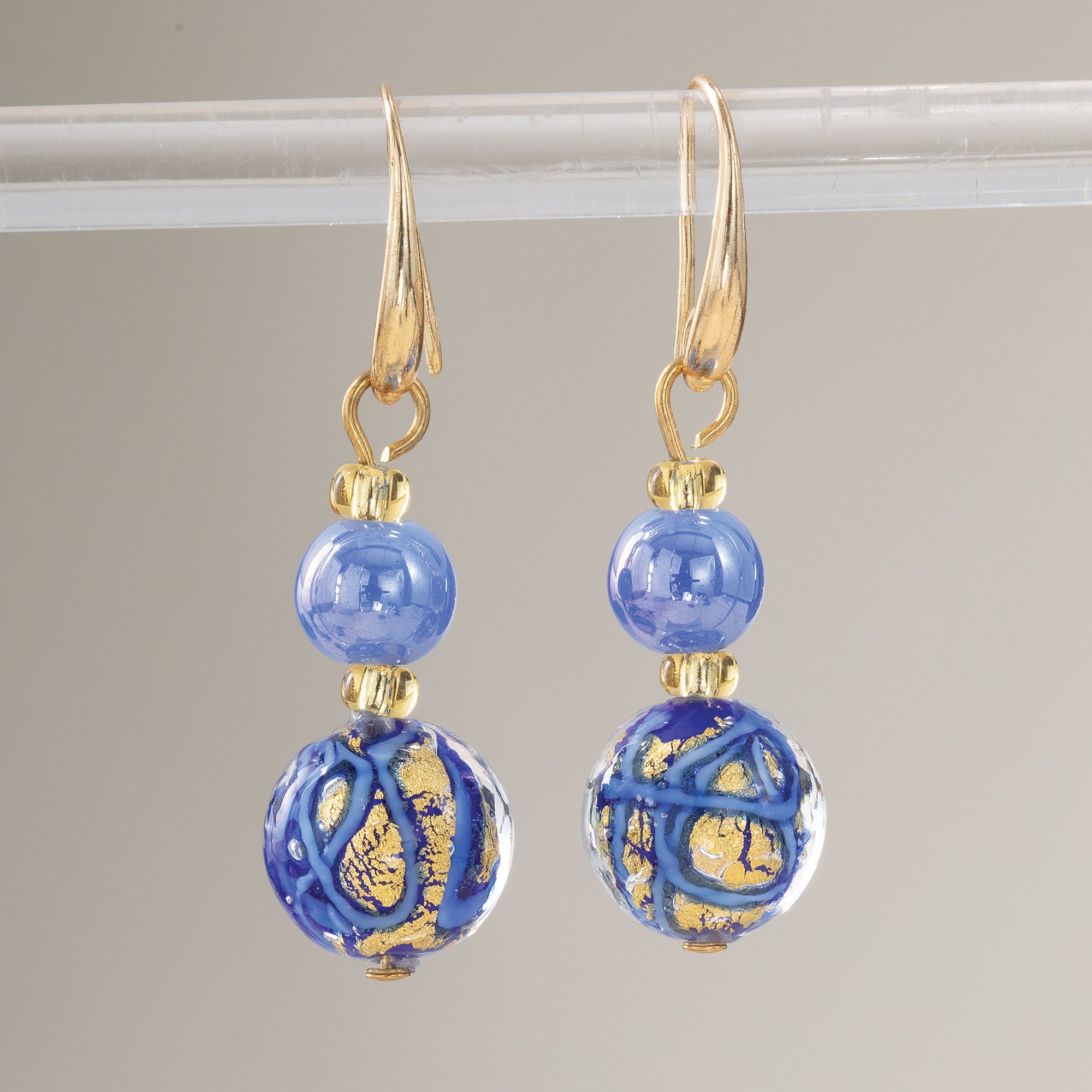 Murano Glass Cobalt Colored Confetti Earrings
