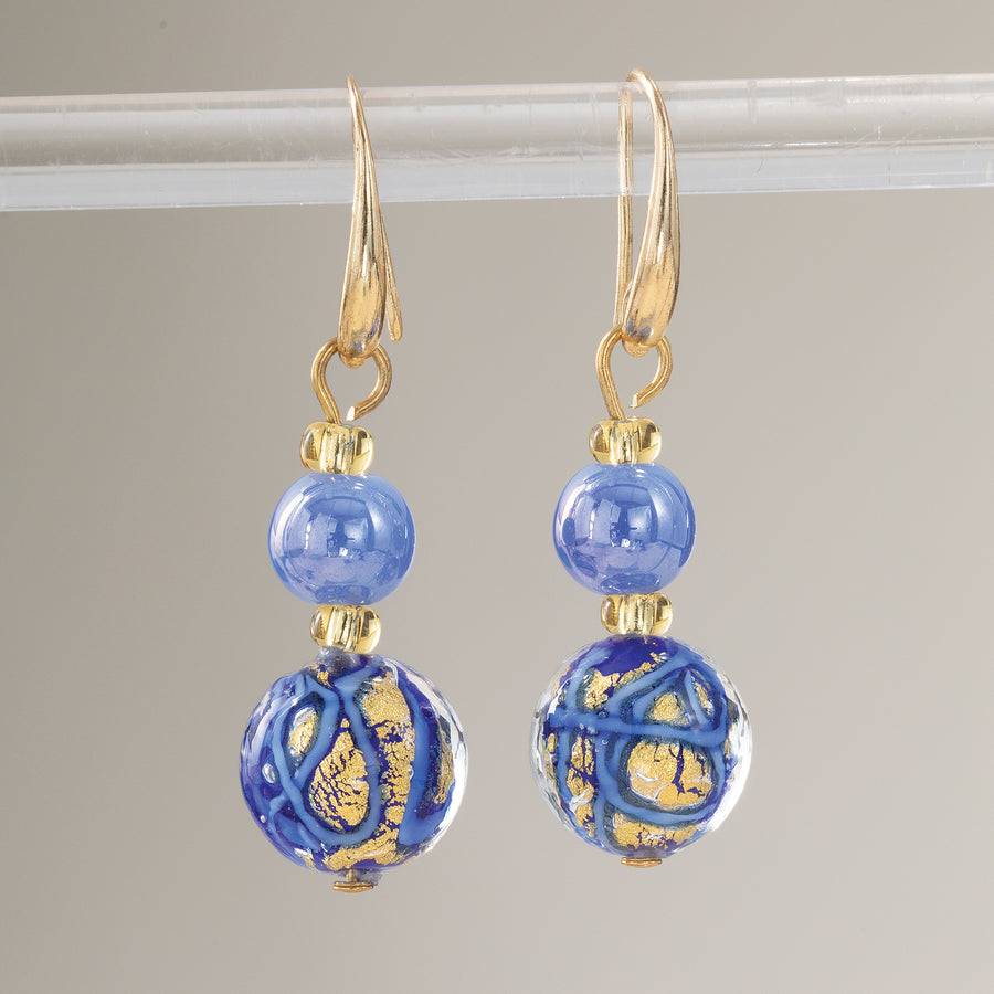Murano Glass Cobalt Colored Confetti Earrings