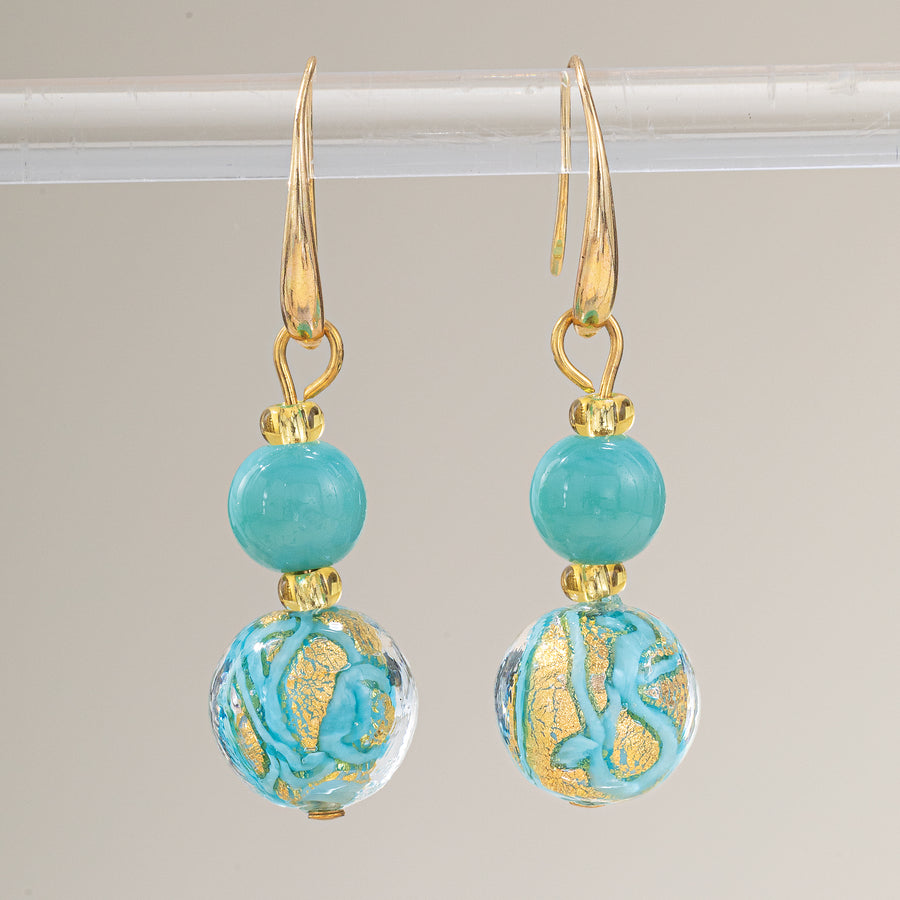 Murano Glass Turquoise Colored Confetti Earrings