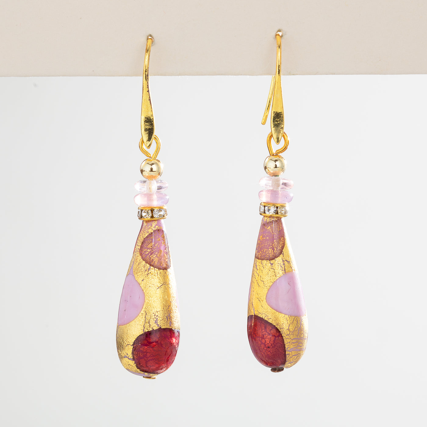 Murano Glass Blush Blooms Teardrop Earrings