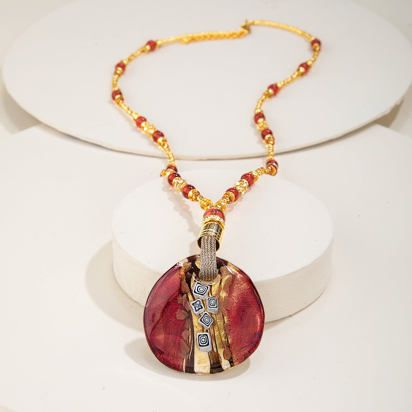 Murano Glass Amber Medallion Necklace