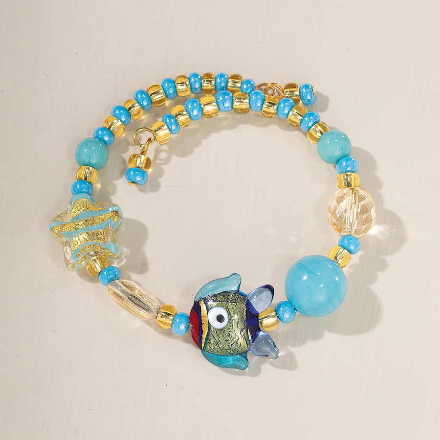 Murano Glass Turquoise & Gold Foil-Infused Fish Bracelet