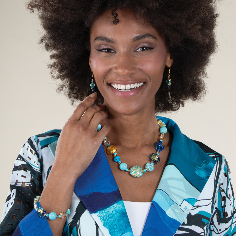 Murano Glass Turquoise & Gold Foil-Infused Fish Earrings