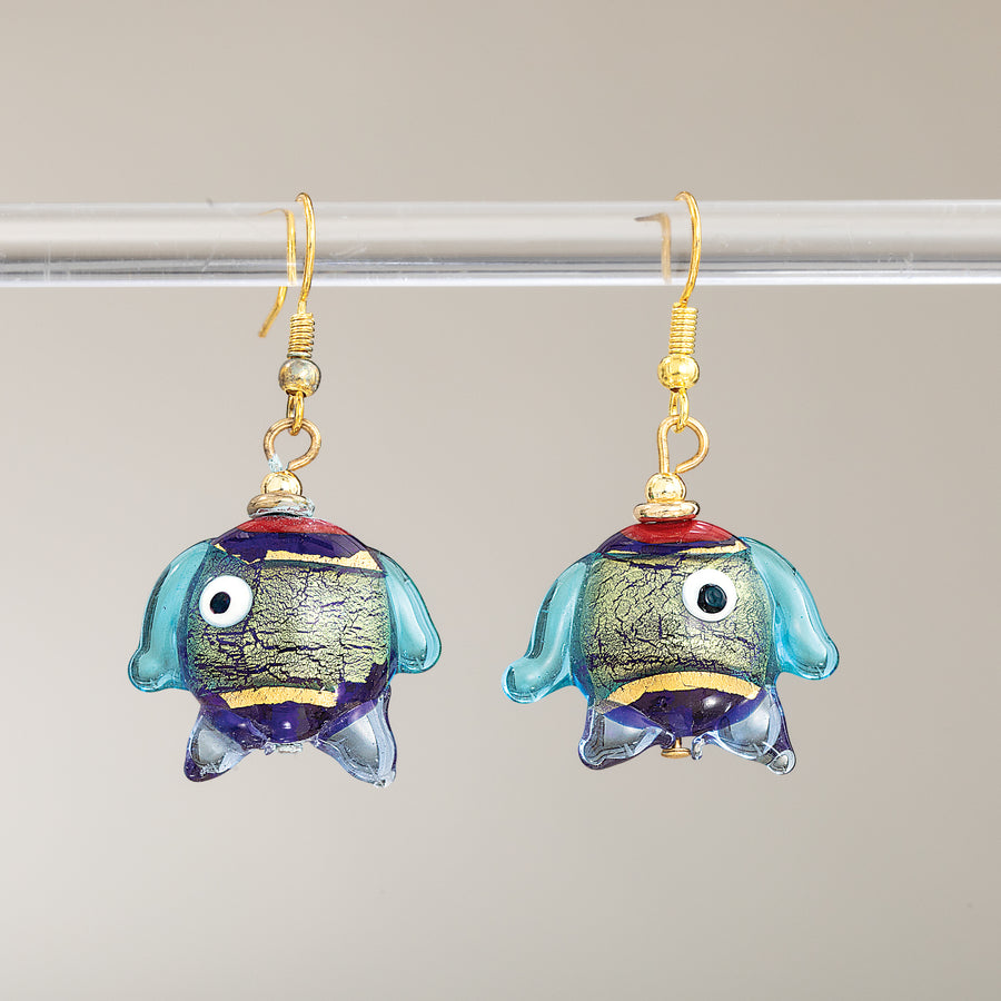 Murano Glass Turquoise & Gold Foil-Infused Fish Earrings