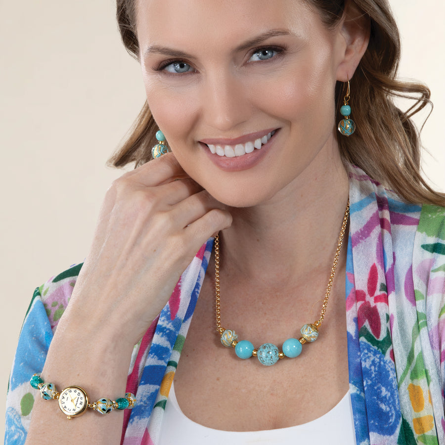 Murano Glass Turquoise Colored Confetti Earrings