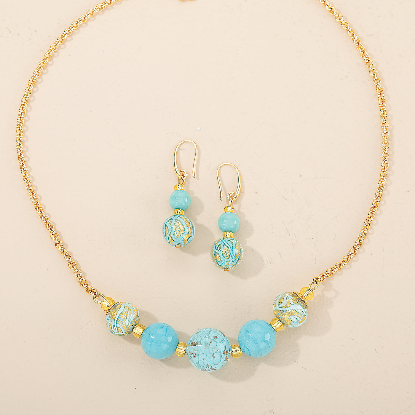 Murano Glass Turquoise Colored Confetti Earrings
