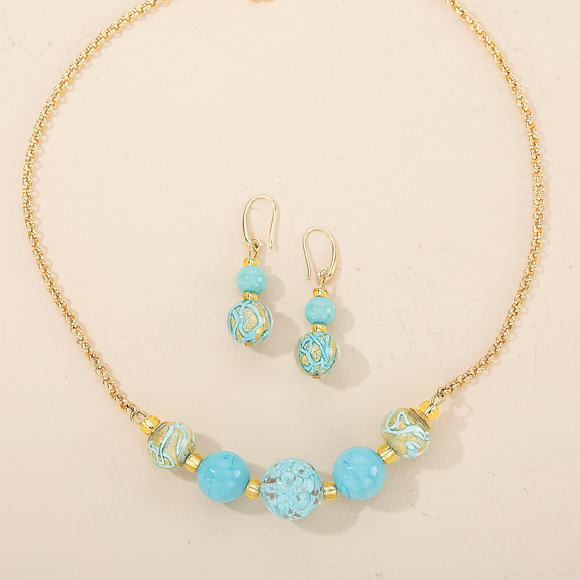 Murano Glass Turquoise Colored Confetti Earrings