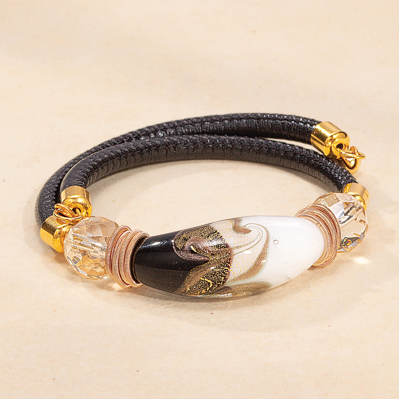 Murano Glass Bellissima Perline Black & White Bracelet (Preorder)