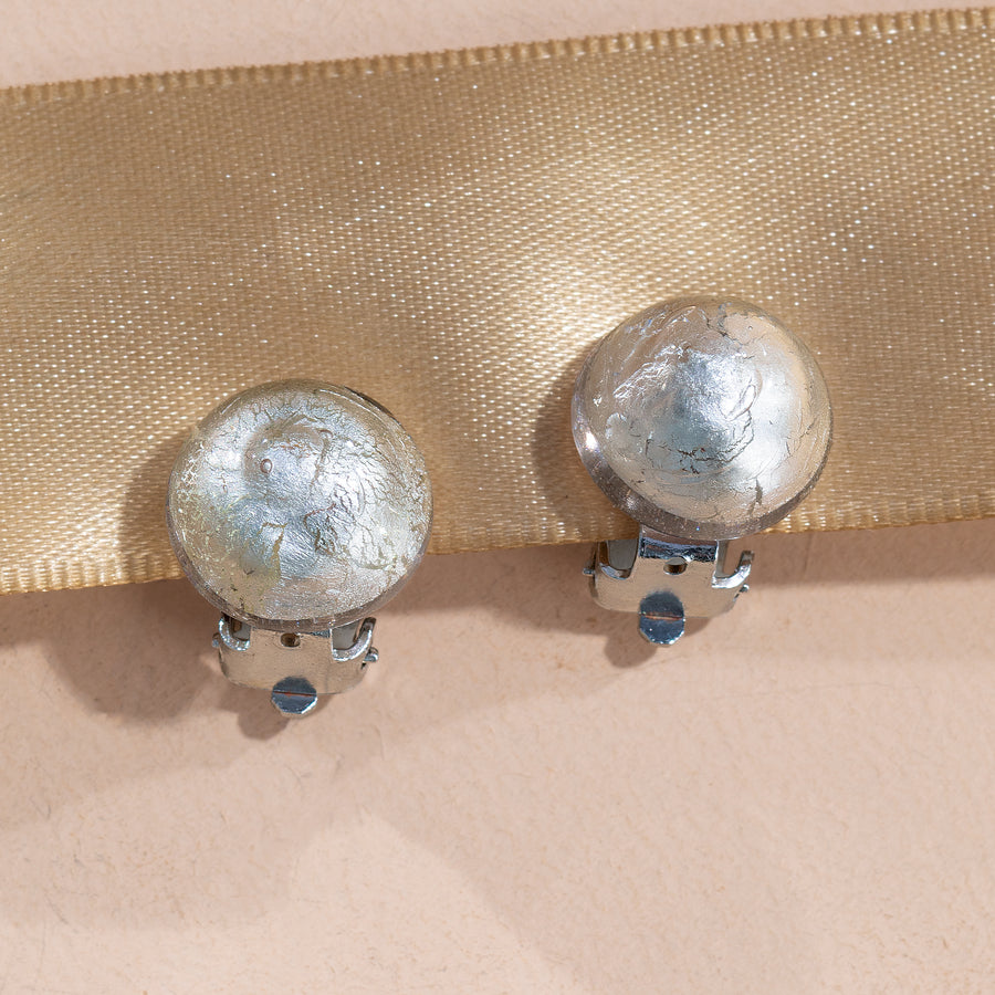 Murano Glass Silver Foil-Infused Clip-On Earrings (Preorder)