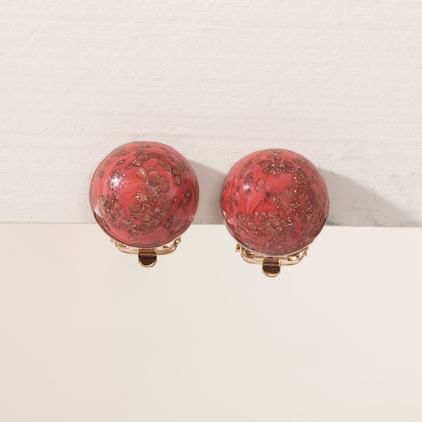 Murano Glass Red Stellata Button Clip-On Earrings