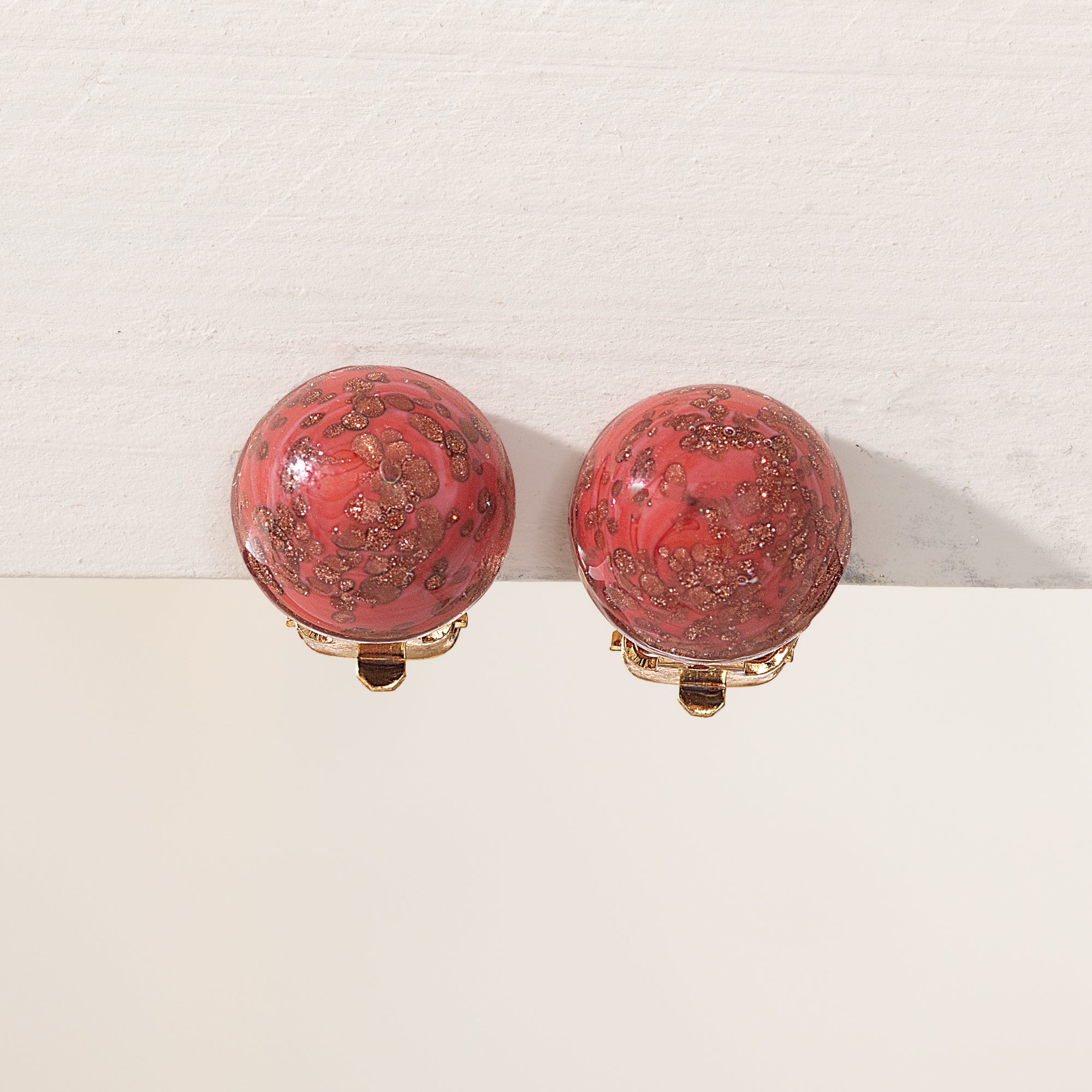 Murano Glass Red Stellata Button Clip-On Earrings