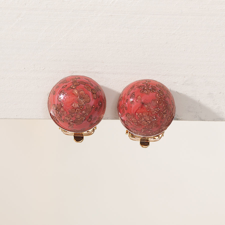 Murano Glass Red Stellata Button Clip-On Earrings