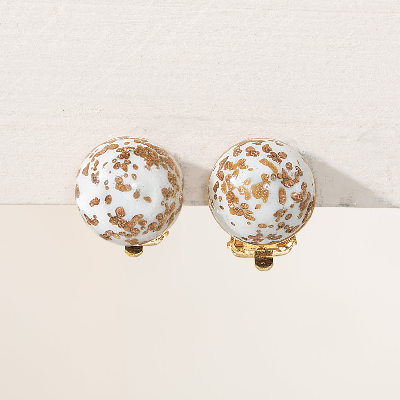 Murano Glass White Stellata Button Clip-On Earrings