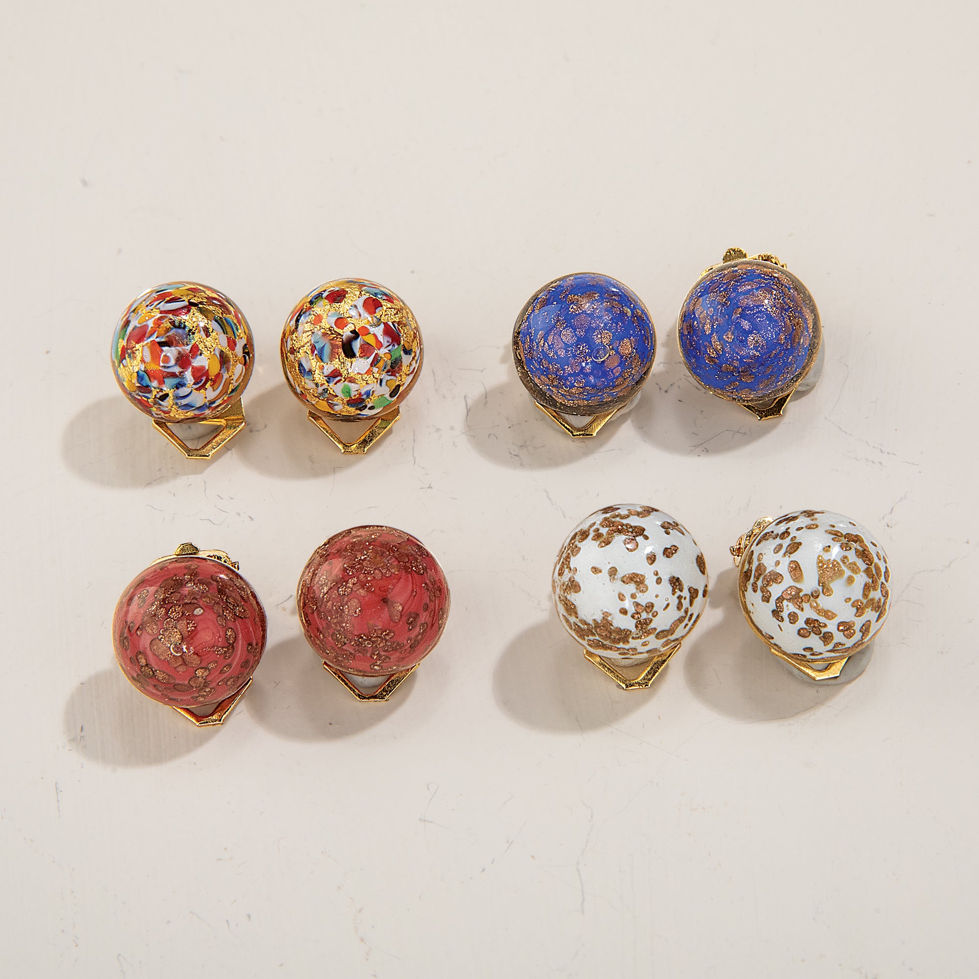 Murano Glass Blue Stellata Button Clip-On Earrings