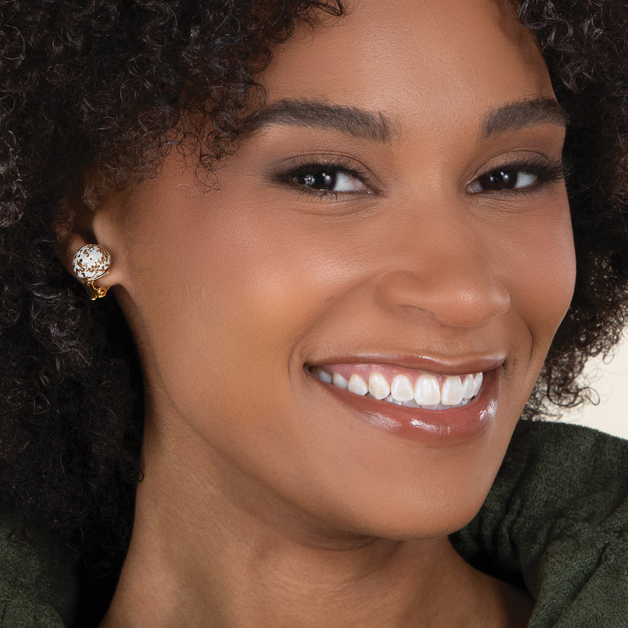 Murano Glass White Stellata Button Clip-On Earrings