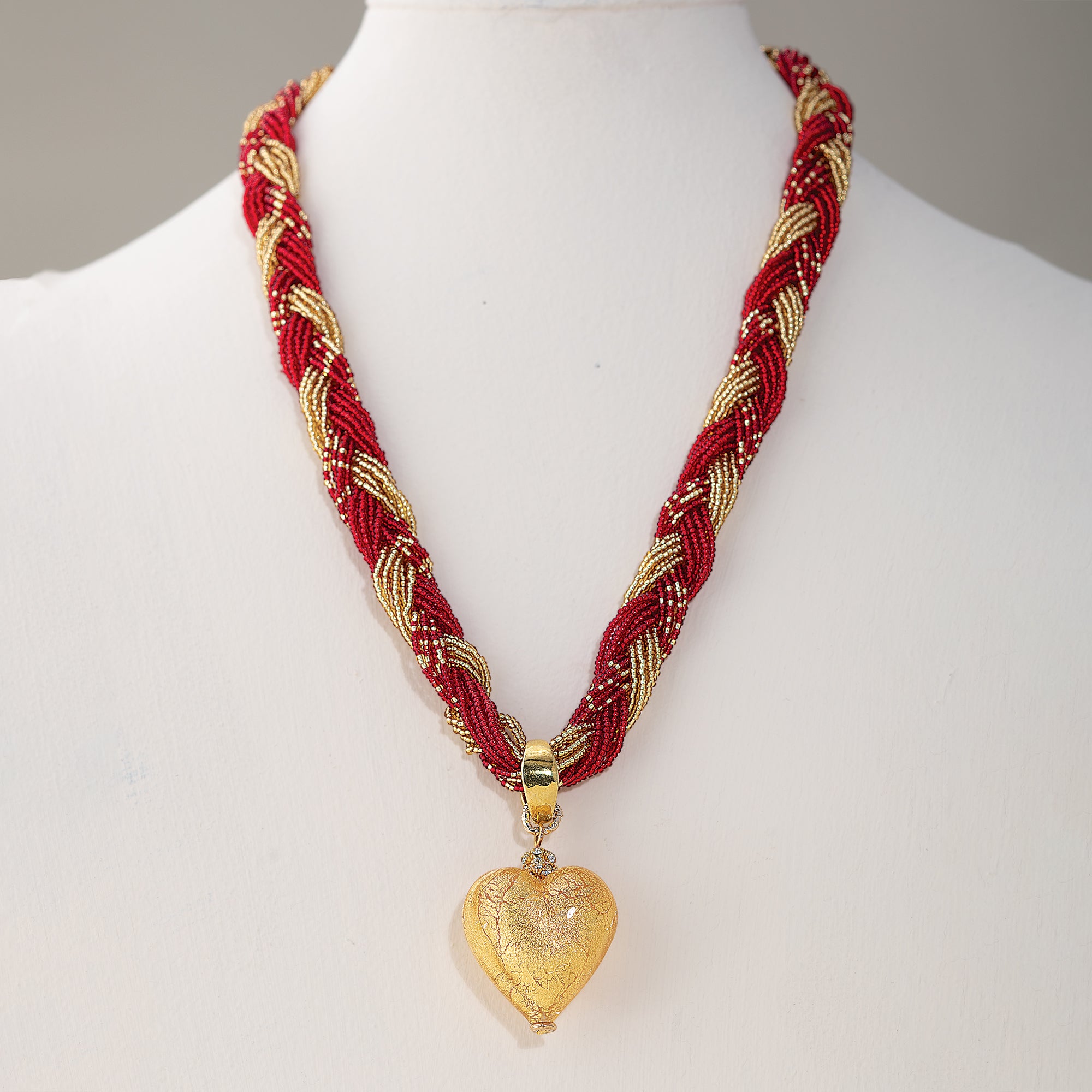Murano Glass Sparkling Heart Braided Necklace