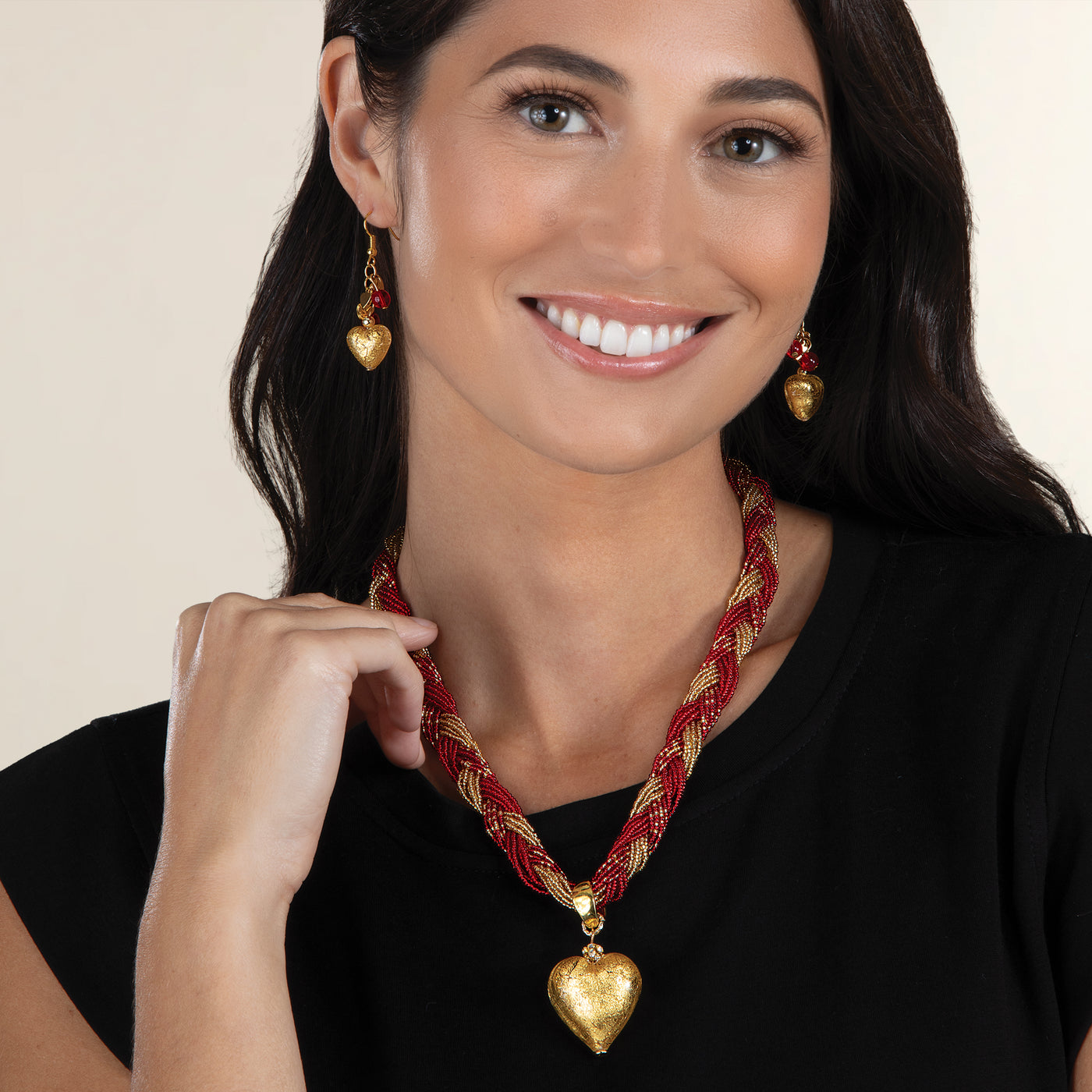 Murano Glass Sparkling Heart Braided Necklace